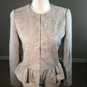 Ann Taylor Tweed Jacket Peplum 0 White Black Fleck